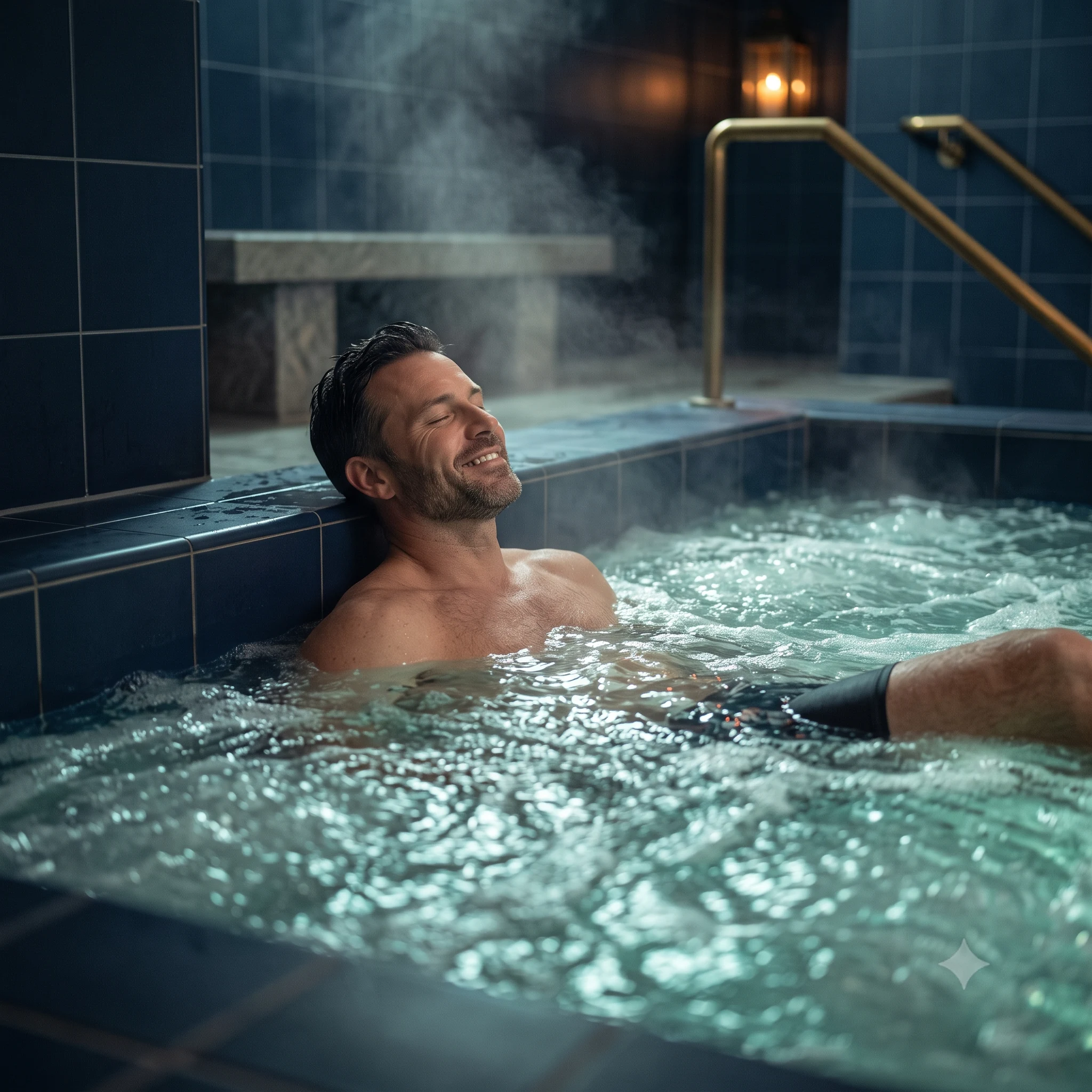 Personas relajándose en la zona húmeda del spa